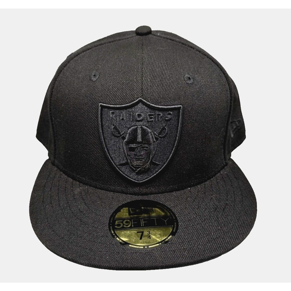 New Era Las Vegas Raiders 59FIFTY‎ Black on Black Fitted Cap Hat Men's 7 3/4 NWT